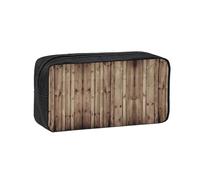SDEGTHO Wood Grain Printed Aesthetic Pen Bag with Elastic Loops, Large Open-Top Pencil Case for Desk and Backpack