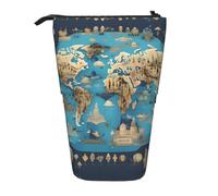 SDEGTHO World Geography Map Cute Telescopic Pencil Case,Students Pen Holder,Stationery Storage for School College Supplies