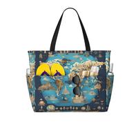 SDEGTHO World Geography Map Large Capacity Foldable Tote Bag Women Beach Tote Bag Handbag Gym Bag Travel Shopping Bag, Black, One Size