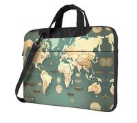 SDEGTHO World Map Retro Print Multi-Pocket Laptop Bag Shoulder Crossbody Case Shockproof Computer Briefcase For Sports