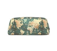 SDEGTHO World Map Retro Printing Leather Pencil Case Large Capacity School Pen Bag Fountain Pen Holder for Boys and Girls Gift