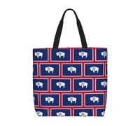 SDEGTHO Wyoming State Flag Polyester Tote Bag For Everybody With Inner Pockets, Laptop Bag With Zipper For Work Travel., Black, One Size