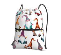 SDEGTHO Xmas Funny Gnomes Print Foldable Backpack, Adjustable Drawstring Water Resistant Bag for Quick Trips and Outings