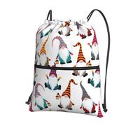 SDEGTHO Xmas Funny Gnomes Print Zipper Backpack, Water Resistant Drawstring Bag, Compact Foldable for Sports Yoga Dance