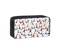 SDEGTHO Xmas Funny Gnomes Printed Aesthetic Pen Bag with Elastic Loops, Large Open-Top Pencil Case for Desk and Backpack