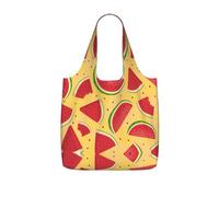 SDEGTHO Yellow and Watermelons Printed Foldable Grocery Bag, 25L Reusable Shopping Tote, Lightweight Bag for Travel Daily Use