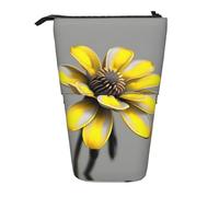 SDEGTHO Yellow Gray Flower Standing Pencil Case,Cute Stand Up Pencils Pouch,Telescopic Pen Pouches,Portable Pens Holder, Black, One Size, Fashion