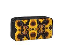SDEGTHO Yellow Sunflower Butterfly Printed Stationery Case Spacious Pencil Pouch Polyester Zip Organizer for School College Office Days