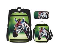 SDEGTHO Zebra And Giraffe Bookbag Set Includes Large Capacity Backpack,Lunch Box And Pencil Case 3 Pieces Bagpack Sets, Black, One Size