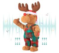 SdeNow Dancing Singing Rudolph Santa Red Nosed Reindeer Toy Tweaking Santa Claus Animated Musical Plush Santa Claus Doll