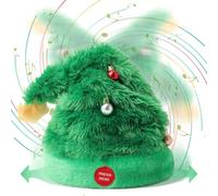 SdeNow Electric Singing Dancing Santa Hat Swing Moving Animated Christmas Hat Crazy Shaking Funny Cap Green for Kids Adults New Year Party Hat Descor
