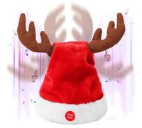 SdeNow Interactive Dancing Musical Santa Hats with Swinging Reindeer Antlers, Funny Electric Singing Christmas Hat for Party Decor Adults and Kids