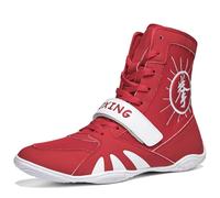 SDEQA Boxing Ankle Boots Mens High Top Wrestling Shoes Comfortable Combat Training Sparring Taekwondo Non-Slip for Fighting Athletic Fitness Sport,Red,4 UK