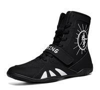 SDEQA Boxing Ankle Boots Mens High Top Wrestling Shoes Comfortable Combat Training Sparring Taekwondo Non-Slip for Fighting Athletic Fitness Sport,Black,6.5 UK