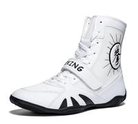 SDEQA Boxing Ankle Boots Mens High Top Wrestling Shoes Comfortable Combat Training Sparring Taekwondo Non-Slip for Fighting Athletic Fitness Sport,White,6.5 UK