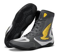 SDEQA Boxing Shoes Men's Wrestling Combat Boots MMA Breathable Kickboxing Sparring Trainers for Junior, Boys,Gray,8.5 UK