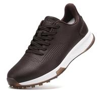 SDEQA Casual Mens Golf Shoes Waterproof Non-Slip Lightweight Spikeless Outdoor Golf Trainers,Brown,10 UK