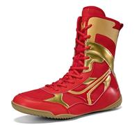 SDEQA High Top Boxing Shoes for Mens Wrestling Boots Pro Lightweight Combat Shoes Ankle Grip Long Laces-Training for Gym, Trainning, Powerlifting,Red,9.5 UK