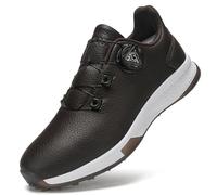 SDEQA Men's Golf Shoes with Rotary Button Waterproof & Slip-Resistant Outdoor Spikeless Golf Sport Training Sneakers,Brown,10 UK