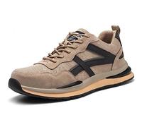 SDEQA Mens Safety Trainers Lightweight Steel Toe Cap Work Shoes Breathable Anti -Piercing Industrial Construction Sneakers,Khaki,8.5 UK