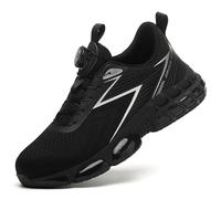 SDEQA Mens Safety Trainers Non Slip Air Cushion Steel Toe Cap Trainers Comfortable Breathable Swivel Buckle Shoelaces Work Shoes,Black,9.5 UK