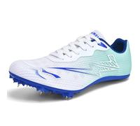 SDEQA Mens Track and Field Shoes Kids Boys Girls 7 Spikes Running Racing Shoes Professional Sprint Sport Jumping Sneakers,White Blue,2 UK