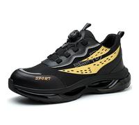 SDEQA Safety Trainers for Mens Lightweight Steel Toe Cap Trainers Puncture Proof Industrial Work Shoes with Swivel Buckle Shoelaces,Black,9.5 UK