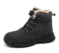 SDEQA Safety Trainers for Mens Safety Boots with Air Cushion Warm winter High Top Work Boots Turn Button Steel Toe Cap Boots Non Slip,Gray,5 UK