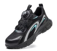 SDEQA Safety Trainers Men Women Rotary Button Steel Toe Cap Trainers Non Slip Work Shoes Lightweight Comfortable Industrial Protective Footwear,Black,11.5 UK