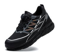 SDEQA Safety Trainers Men Womens Steel Toe Shoes with Rotary Button Comfortable Lightweight Work Sneakers Puncture Proof Indestructible Safety Shoes,Black,9 UK