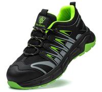 SDEQA Safety Trainers Mens Steel Toe Cap Trainers Lightweight Non Slip Work Shoes Puncture Proof Industrial Protective Sneakers,Black Green,6.5 UK