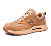 SDEQA Safety Trainers Steel Toe Cap Mens Air Cushion Comfortable Fashion Work Safety Shoes Construction Sneakers,Brown,6.5 UK