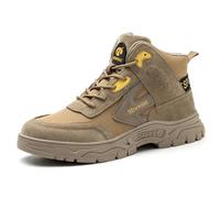 SDEQA Steel Toe Cap Shoes for Mens Soft and Durable Work Boots Puncture Proof Industrial Construction Boots Lightweight Safety Trainers,Khaki,8 UK