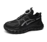 SDEQA Steel Toe Cap Trainers Men's Lightweight Comfortable Safety Trainers Non Slip Work Shoes Breathable Composite Toe Shoes with Rotary Button,Black,8 UK