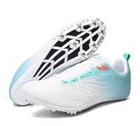 SDEQA Track Spikes Shoes Men Kids Boys Girls Youth Running Sprint Sneakers Breathable Non-Slip Professional Racing Jumping Shoes,White Blue,2.5 UK