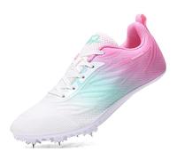 SDEQA Track Spikes Shoes Men Kids Boys Girls Youth Running Sprint Sneakers Breathable Non-Slip Professional Racing Jumping Shoes,White Pink,8 UK
