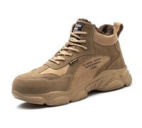 SDEQA Winter Industrial Work Boots Lightweight Warm Safety Boots with Fur Lining for Mens Womens Indestructible Footwear,Brown,8 UK