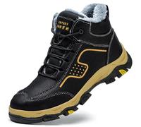 SDEQA Winter Safety Boots Mens Warm Fur Lined Work Shoes Non-Slip Steel Toe Cap Trainers Puncture Proof Kevlar Safety Shoes,Black,6 UK