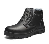 SDEQA Winter Steel Toe Boots for Mens, Snow Work Safety Boots Warm Puncture-Proof Industrial Construction Working Boots,Black,9 UK