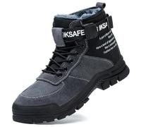 SDEQA Winter Warm Safety Boots Mens Womens with Fur Lined Steel Toe Cap Boots Non-Slip Work Ankle Boots,Gray,8 UK