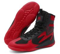 SDEQA Wrestling Shoes High Top for Mens Pro Boxing Boots Combat Training Boots Breathable for Martial Arts Bodybuilding Fitness Athletic,Red,9 UK