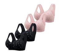 SDERG 4PCS Plus Size Front Fastening Bra Sale, Floral Printed Front Fastening Bras Non Wired Push up Women's Bras Comfortable Soft Full Coverage Ladies Bras Front Fastening Bras for Women UK