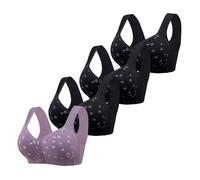 SDERG 4PCS Plus Size Front Fastening Bra Sale, Floral Printed Front Fastening Bras Non Wired Push up Women's Bras Comfortable Soft Full Coverage Ladies Bras Front Fastening Bras for Women UK
