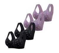 SDERG 4PCS Plus Size Front Fastening Bra Sale, Floral Printed Front Fastening Bras Non Wired Push up Women's Bras Comfortable Soft Full Coverage Ladies Bras Front Fastening Bras for Women UK