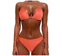 SDERG Bikini Set Pink, Plus Size Bikini Set with Brief, Halterneck Strapless Bikini Set Halter Hollow Out Back Hook Push up Bikini Top Girlfriend Gifts Try Before You Buy