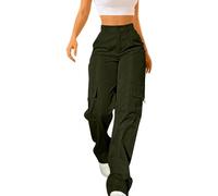 SDERG Cargo Trousers for Women UK Sale, Casual Loose High Waist Womens Wide Leg Trousers with Pockets Hiking Walking Combat Pants It Flared Pants Y2k Streetwear Outdoor Sweatpants Work Long Trouser