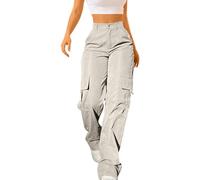 SDERG Cargo Trousers for Women Uk Sale, Casual Loose High Waist Womens Wide Leg Trousers with Pockets Hiking Walking Combat Pants It Flared Pants Y2k Streetwear Outdoor Sweatpants Work Long Trouser