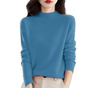 SDERG Cashmere Jumper for Women - Plus Size Long Sleeve Semi Turtleneck Sweater - Soft Lightweight Winter Clearance - Solid Color UK Size 14 - Light Blue