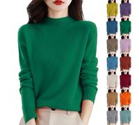 SDERG Cashmere Jumpers Ladies Clearance Solid Color Plus Size Women's Jumpers Long Sleeve Womens Jumpers Size 14 Women's Semi Turtleneck Sweater Soft Lightweight Winter Jumpers for Women UK Green