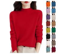 SDERG Cashmere Jumpers Ladies Crew Neck Solid Color Plus Size Women's Jumpers Long Sleeve Womens Jumpers Size 14 Women's Semi Turtleneck Sweater Soft Lightweight Winter Jumpers for Women UK